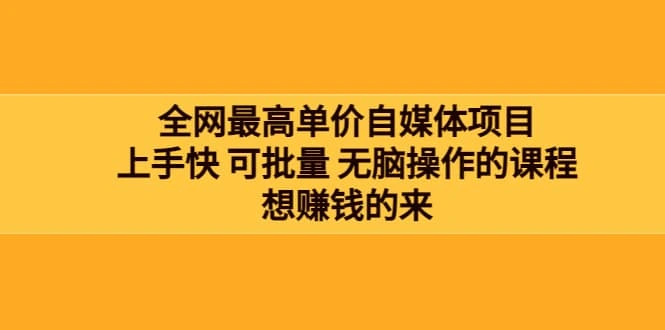 全网最单高价自媒体项目：上手快 可批量 无脑操作的课程，想赚钱的来-微能