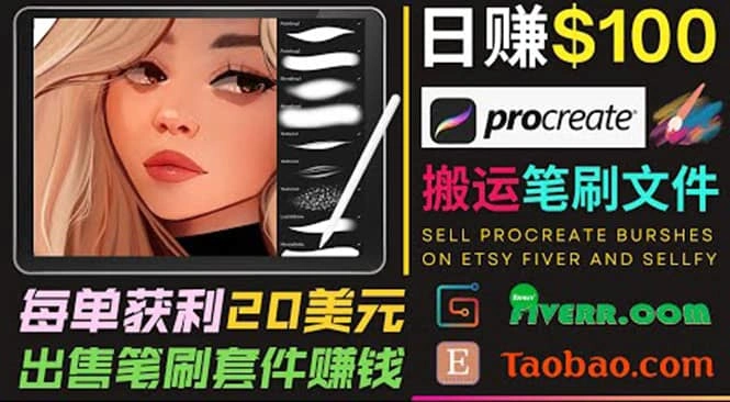 搬运出售Procreate笔刷文件赚钱，每单20美元，轻松日赚100美元-微能