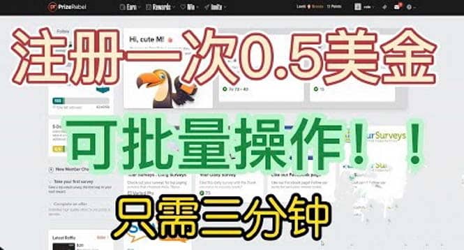 国外项目注册一次0.5美金 只需三分钟无脑操作 可批量放大 小白工作室福利-微能