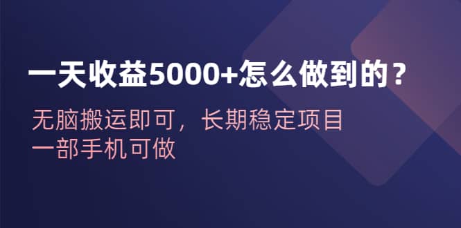 一天收益5000 怎么做到的？无脑搬运即可，长期稳定项目，一部手机可做-微能