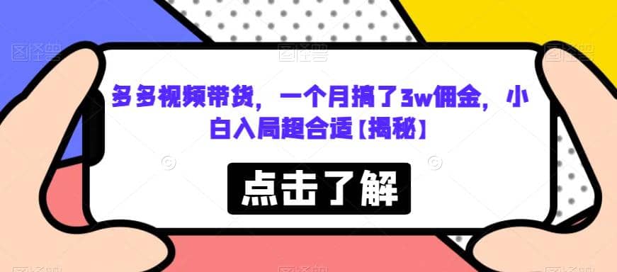 多多视频带货，一个月搞了3w佣金，小白入局超合适【揭秘】-微能